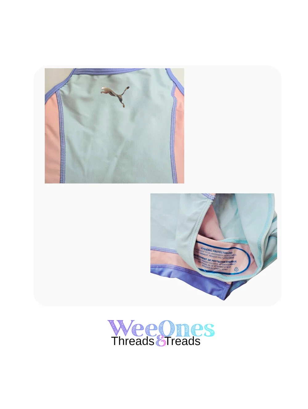 Girls PUMA NWT 1 piece Swimsuit Size 6X Light blue pink lavendar $32